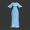 Elegant Light Blue Pleated Dress Featuring Loose Sleeves And Waist Belt