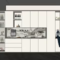 Contemporary White Sideboard With Wine Bottle Storage Lighting And Decorative Panel Design 3d model