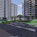 Modern High Rise Residential Landscape With Street Entrance Car And Trees