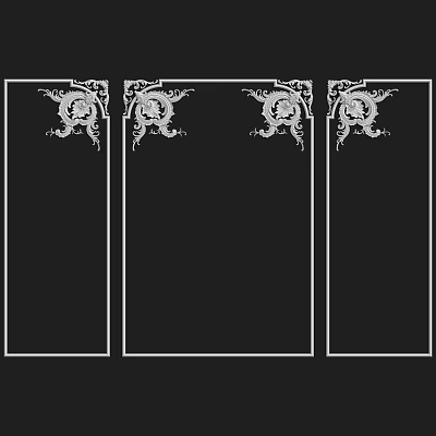 Set Of Four Ornate White Decorative Components On Black Rectangular Frames 3d model