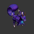 3D Fantasy Game Character With Purple Blue Fur Antler Horns And Dragon Wings