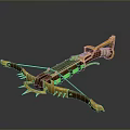 Golden Wooden Crossbow Weapon With Green Glowing Elements And Spiked Decorations