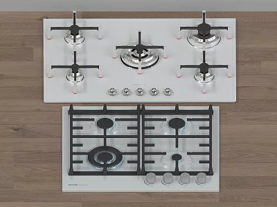 Modern Gas Cooktop Kitchen Appliance With Multiple Burners White Surface And Black Grates 3d model