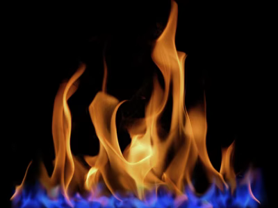 Warm Cozy Fireplace With Orange And Blue Burning Flames In Dark Background 3d model