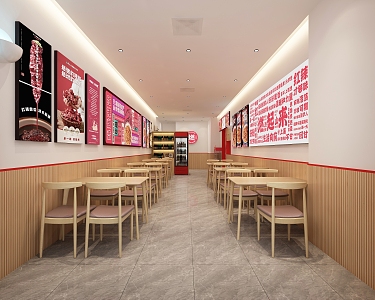 Style fast food powder restaurant breakfast shop design 3d model