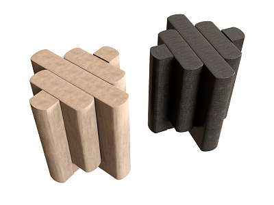 Modern Wooden Stools With Slat Design And Light Dark Colored Finish Options 3d model