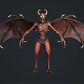 Horned Demonic Creature In Standing Pose With Bat Like Wings Sharp Claws And Skeletal Body