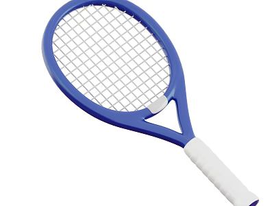 Blue And White Tennis Racket With Frame Grip And Mesh Surface Sports Equipment 3d model