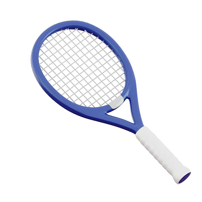 Blue And White Tennis Racket With Frame Grip And Mesh Surface Sports Equipment 3d model