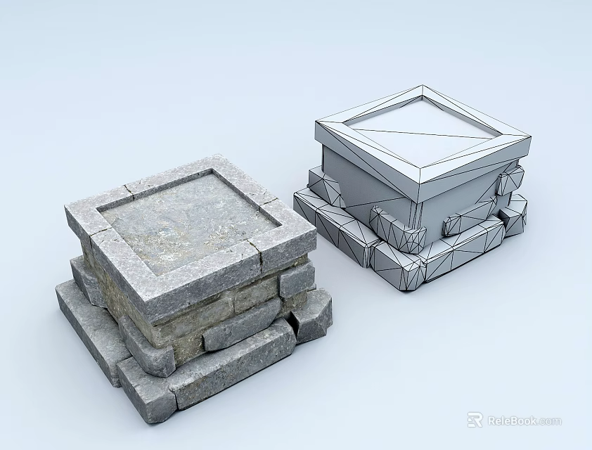 Detailed Architectural Stacked Stone Capital And 3D Wireframe Model Design 3d model 