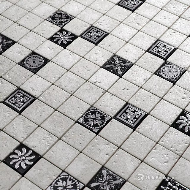 Monochrome Decorative Mosaic Tile Patterns With Various Motifs 3d model