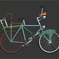 Vintage Bicycle with Blue Frame Red Wheels Brown Seat and Front Basket
