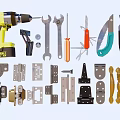 Screw nut hardware tool hinge screw nut nail door handle 3d model