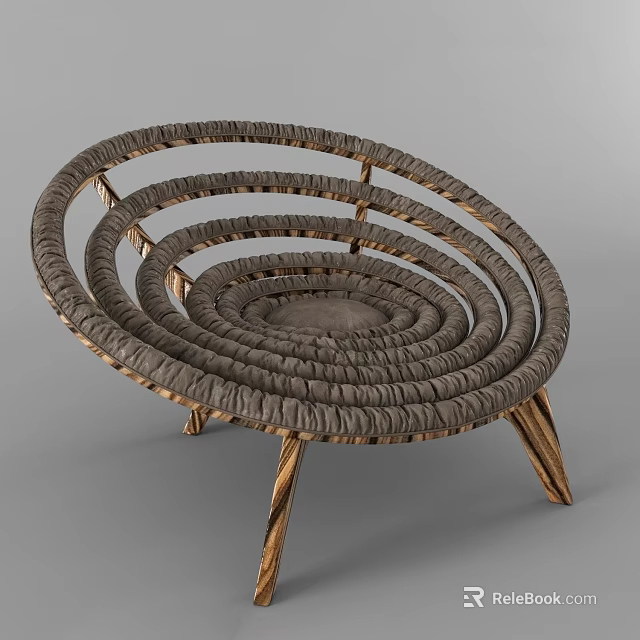Modern Spiral Woven Single Chair With Golden Metal Legs Design 3d model 