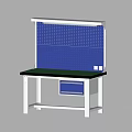 Practical Functional Workbench With Blue Perforated Board Top Light Black Tabletop And Blue Drawer 3d model