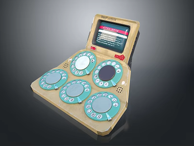 Vintage Handheld Electronic Device With Circular Buttons Beige Casing And Display Screen 3d model