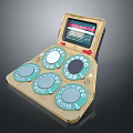 Vintage Handheld Electronic Device With Circular Buttons Beige Casing And Display Screen
