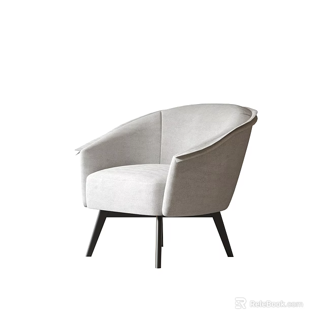 Light Gray Upholstered Accent Chair With Curved Backrest And Black Legs 3d model 
