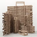 Modern Wooden Slatted Room Divider With Natural Finish For Home Interior Design