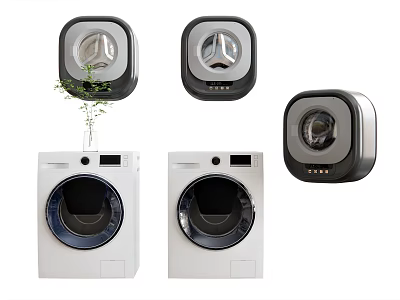 Modern Sleek Washing Machine Models With White And Black Front Load Designs 3d model