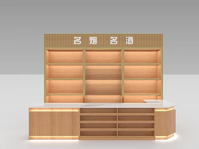 Tobacco and Alcohol Store Interior Featuring Wooden Shelves and Front Counter 3d model