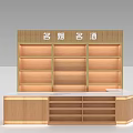 Tobacco and Alcohol Store Interior Featuring Wooden Shelves and Front Counter