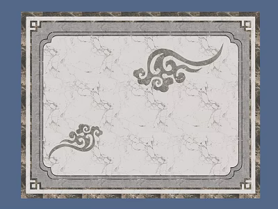 Marble Floor Design With Gray Border And Intricate Cloud Pattern Decoration 3d model
