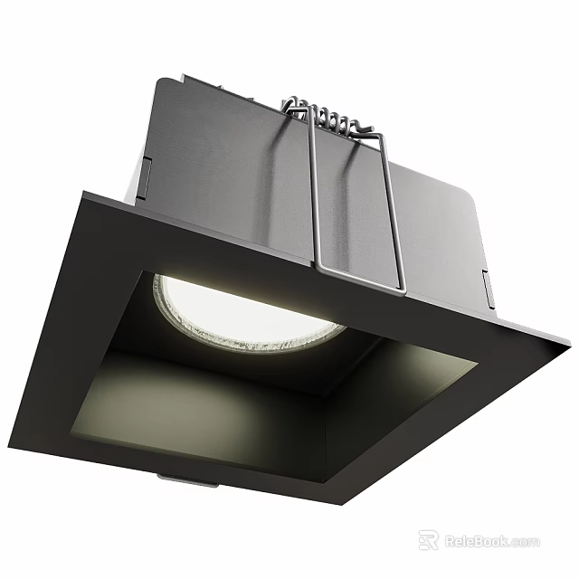 Recessed Downlight Spotlight Ceiling Fixture With Black Square Frame And Circular LED Light 3d model