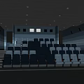Cinema Interior Design With Blue Seats Staircase Arrangement Dark Walls And Ceiling Lights