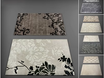 Stylish Square Rugs With Various Floral And Ornate Patterns In Neutral Tones 3d model