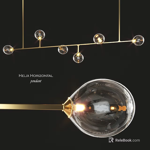 Helix Horizontal Pendant Light With Golden Structure And Transparent Glass Globes 3d model 