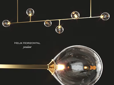 Helix Horizontal Pendant Light With Golden Structure And Transparent Glass Globes 3d model