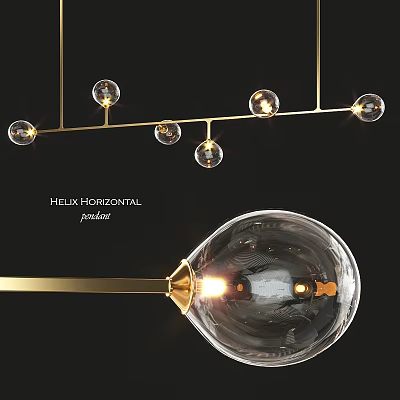 Helix Horizontal Pendant Light With Golden Structure And Transparent Glass Globes 3d model