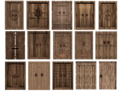 Wooden Double Doors With Various Intricate Designs For Home Interior Decor 3d model