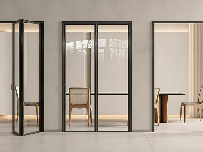 Folding Glass Doors In Modern Minimalist Interior With Chairs And Table 3d model