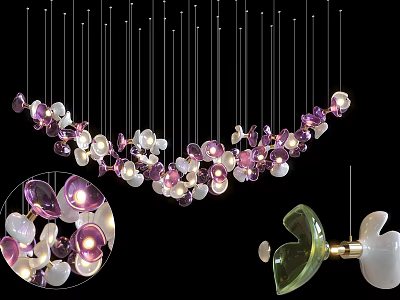 Modern Vibrant Glass Chandelier With Purple White Pink Hanging Pendant Pieces 3d model