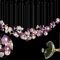 Modern Vibrant Glass Chandelier With Purple White Pink Hanging Pendant Pieces