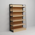 Convenience Store Display Shelf With Wooden Layers And Black Metal Frame