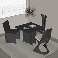 Modern Black Dining Table Set With Chairs Pendant Light And Decorative Trays 3d model