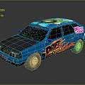 Blue Sedan Car With Flame Decals And Pokemon Graphics On Exterior