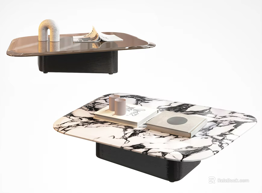 Modern Coffee Table With Metal Frame And Marble Top Featuring Decorative Books And Objects 3d model