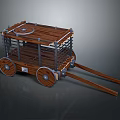Wooden Cart With Metal Frame Spoked Wheels And Circular Top Platform Design