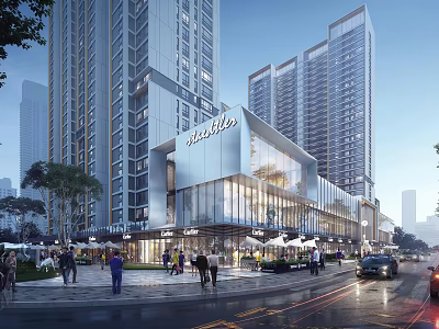 Modern Sales Office Building With Glass Curtain Walls Urban Street Pedestrians And Vehicles 3d model