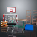 Sports Training Equipment With Basketball Hoop Soccer Goal Ladder Balance Beam And Gym Mat