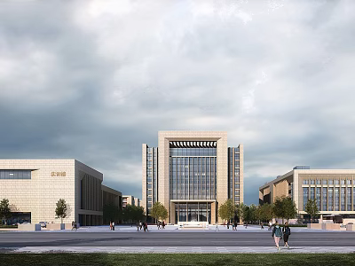 Modern University Campus Building With Glass Facade And Pedestrian Plaza Area 3d model