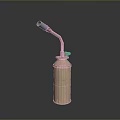 PC Cooling Component with Brown Cylindrical Tank Blue Nozzle and Curved Tube Design