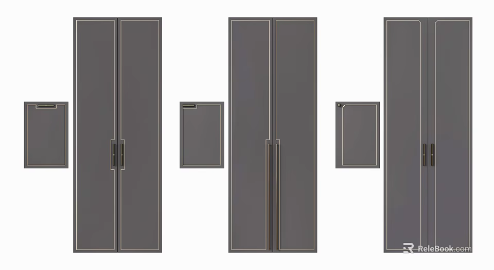 Modern Wardrobe Cabinet Collection In Gray With Sleek Design Different Sizes And Handles 3d model 