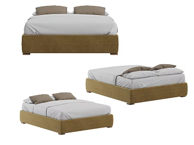 Inflatable Bed With Brown Frame White Sheets And Two Pillows In Different Angles 3d model