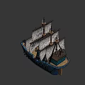 Sailing Ship With Blue Hull White Sails And Marine Lettering