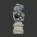 Traditional Chinese Stone Lion Statue With Intricate Carvings And Pedestal Base